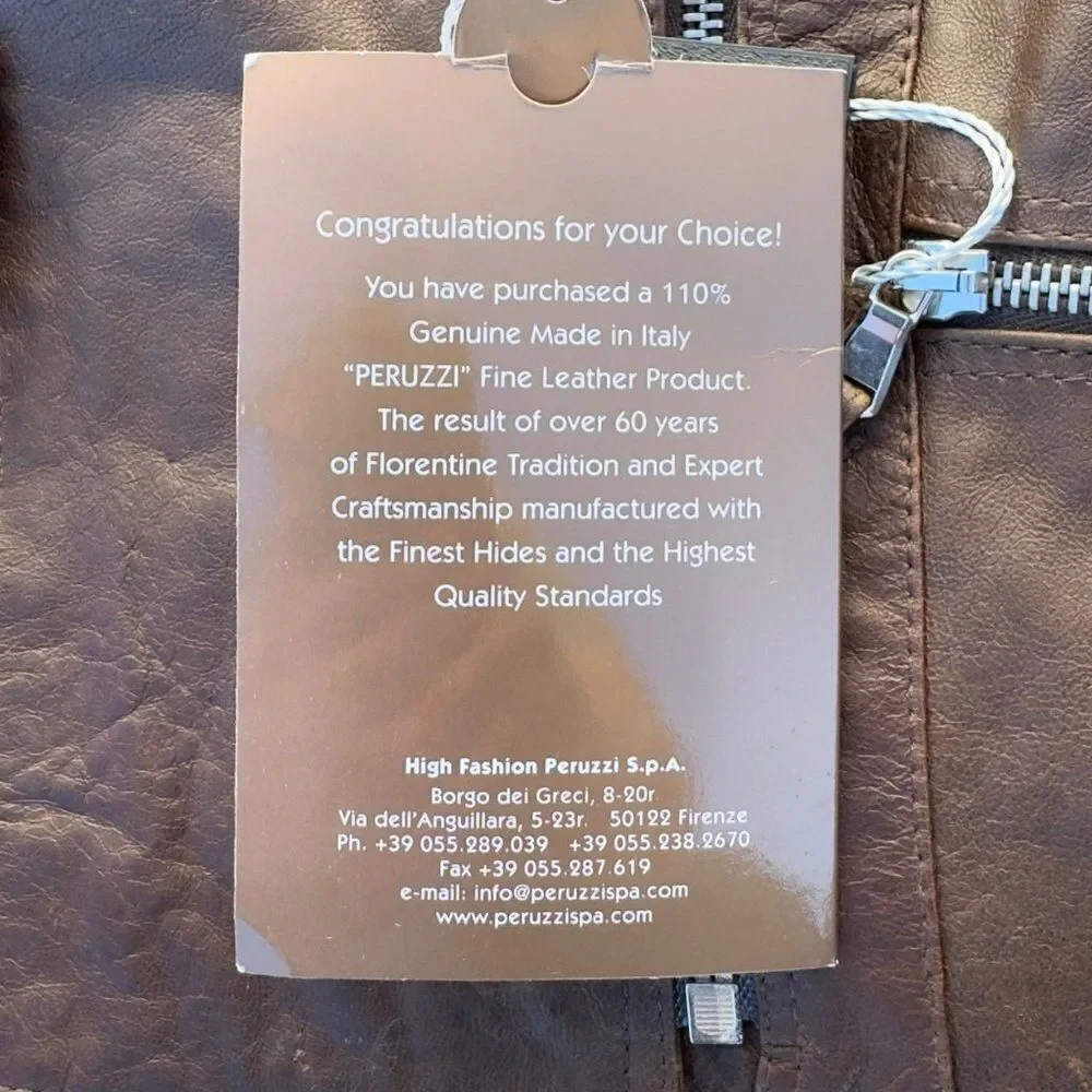 Peruzzi Vera Pelle‎ Leather Italian Made Moto Style Jacket Brown Women's 2